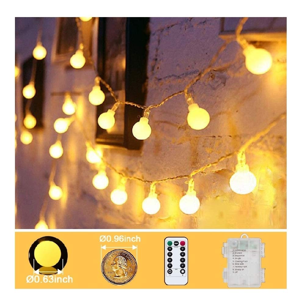 Tasodin Battery Operated Globe Ball String Lights, 20FT 50LED Waterproof Fairy String Lights with Remote for Indoor Outdoor Party Thanksgiving Christmas Garden, Warm White