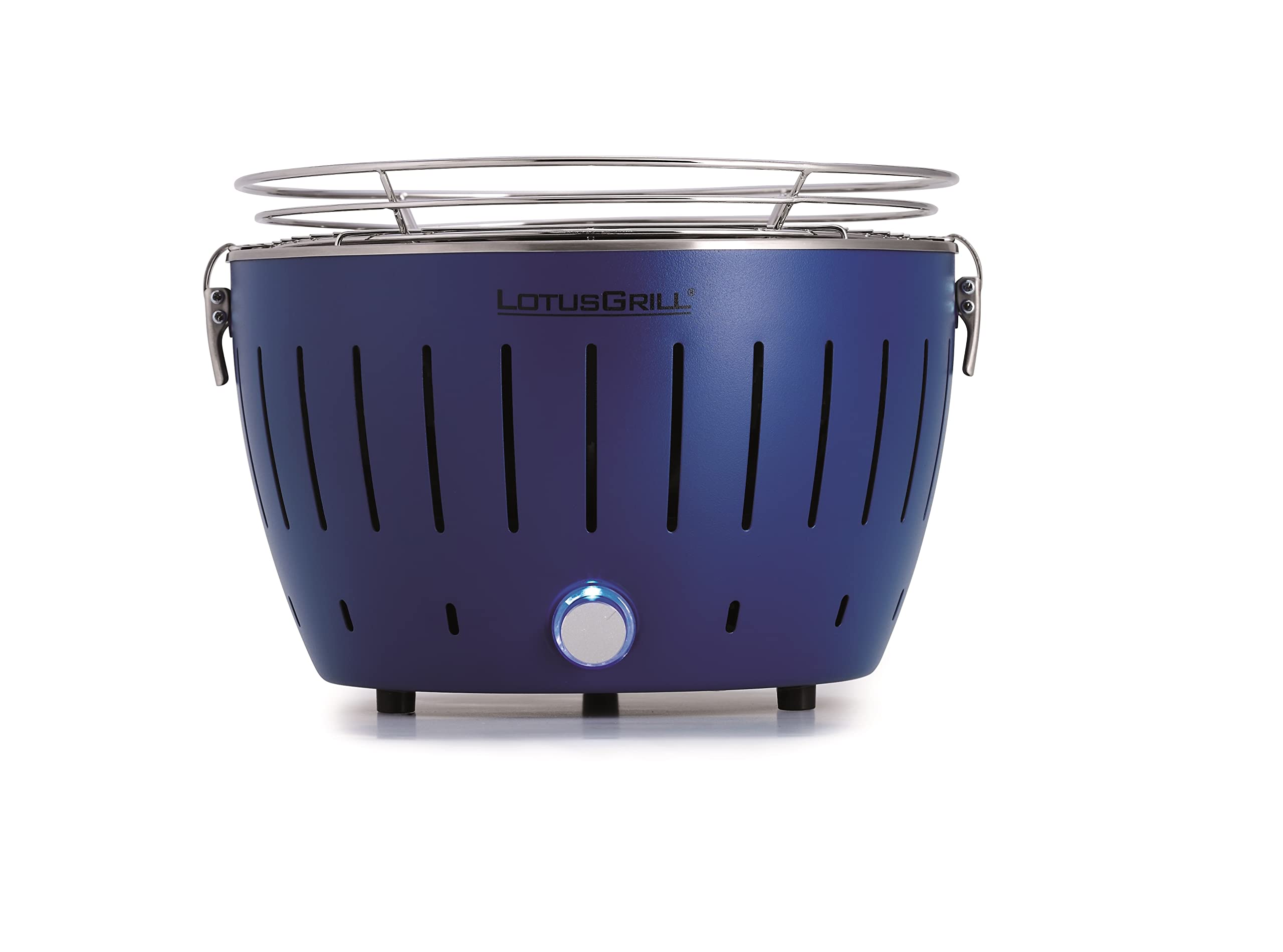 LotusGrill S Small kompaktowy zestaw startowy, głęboki niebieski, niskodymny grill na węgiel drzewny z 2,5 kg węgla bukowego, 200 ml pasty palnej, 1 x szczypce (kolor w magazynie), 1 x torba