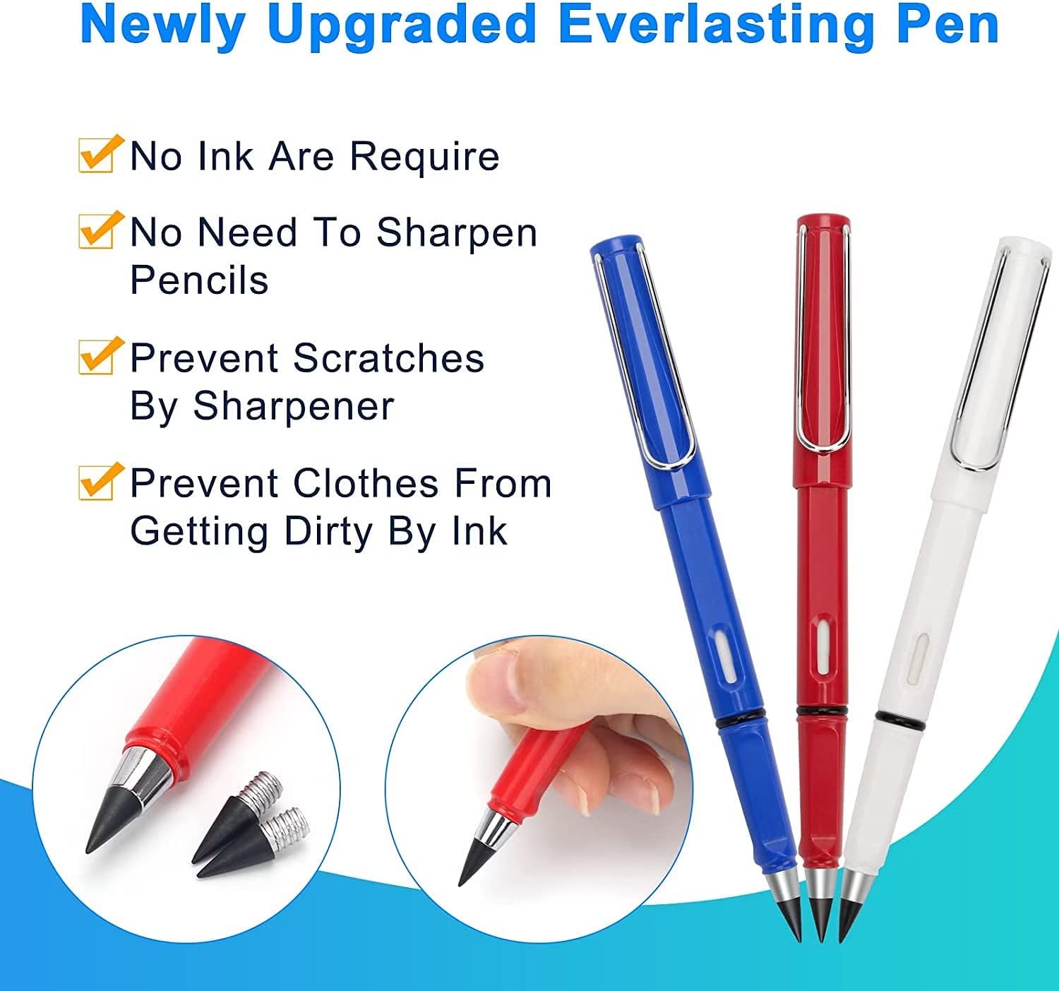 Chavda Pack Of 4 Inkless Pencils Eternal, Everlasting Pencil with Eraser, and Replacement Nibs, Reusable Infinity Pencil, NO Sharpening Pencils for Student Writing Sketch (Multicolor) (4) 3