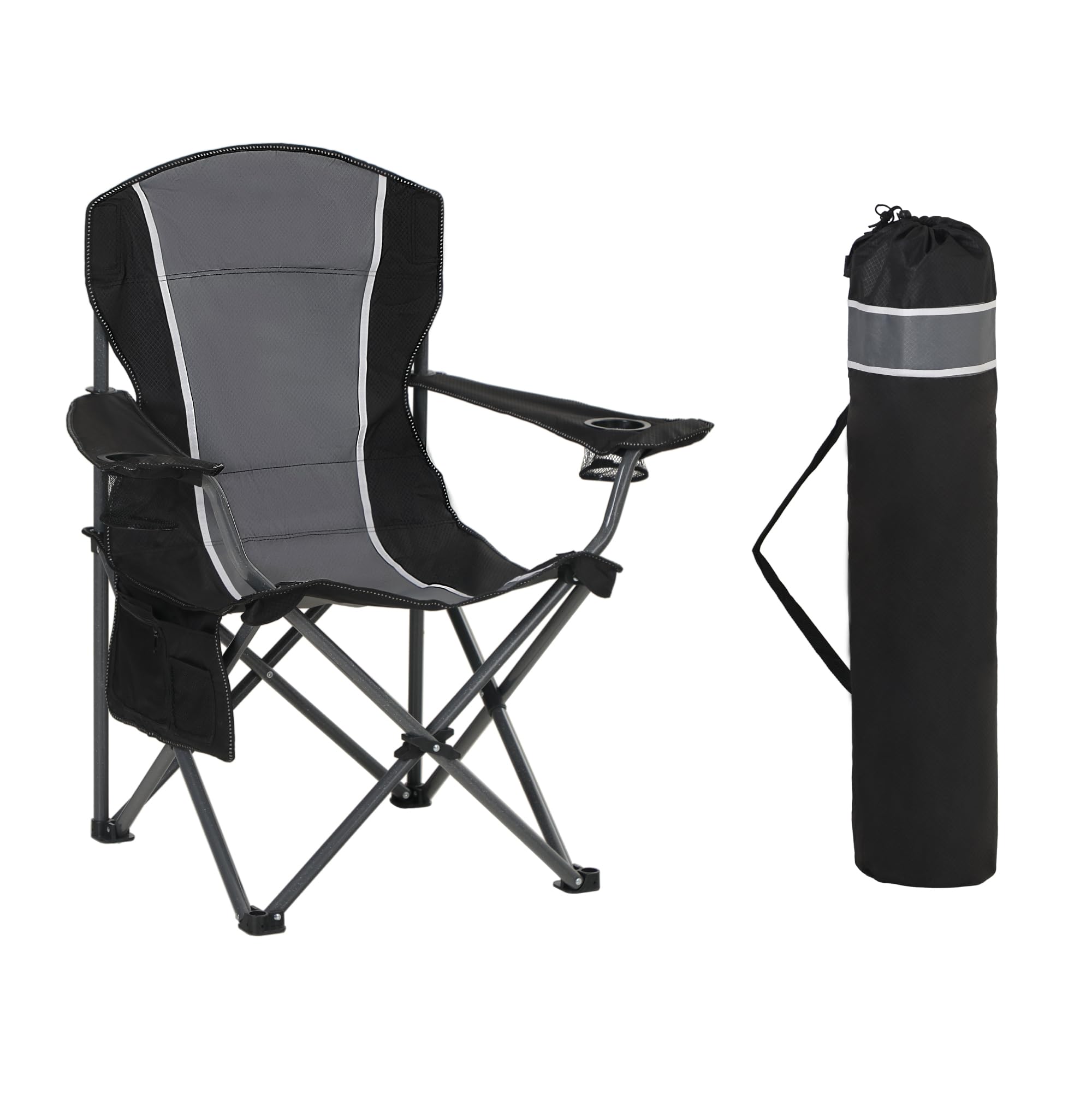 HIGH POINT SPORTS Campingstuhl Faltbar Angelstuhl Klappbar 160 kg Belastbar Klappstuhl mit Armlehne Getränkehalter Stahlrahmen Tragbar Campingsessel