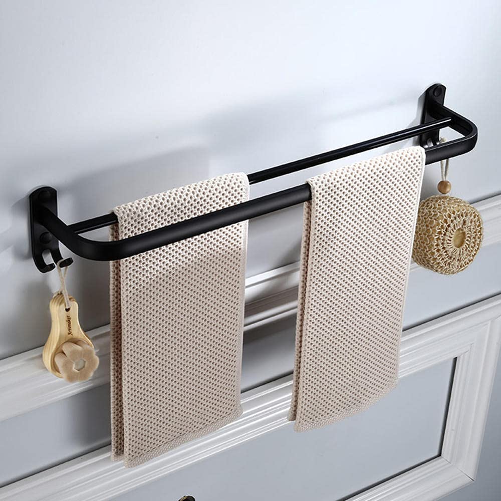 Porte-serviettes noir de 60cm pour montage mural de salle de bain sans percer