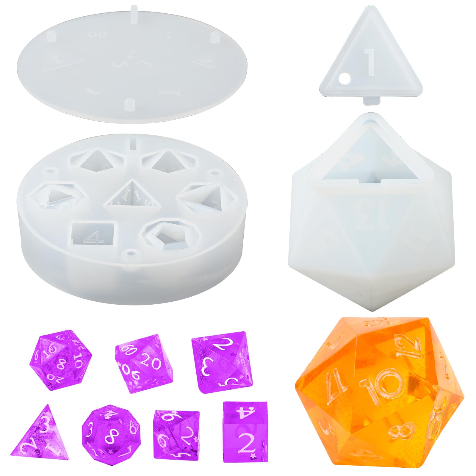 2pcs Silicone Polyhedral Dice Mold, Standard Integrated Polyhedron Resin Dice Mould DND Dice Mold Silicone Stencils for DIY Dices Making Table Board Game
