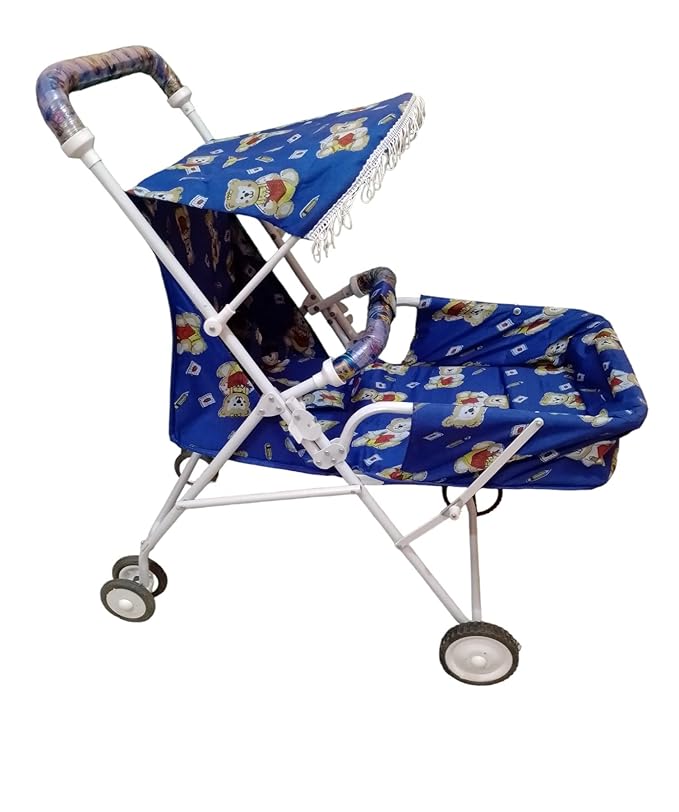 Baby Stroller/Pram with 3 Point Safety Harness and Adjustable Handles (Blue)