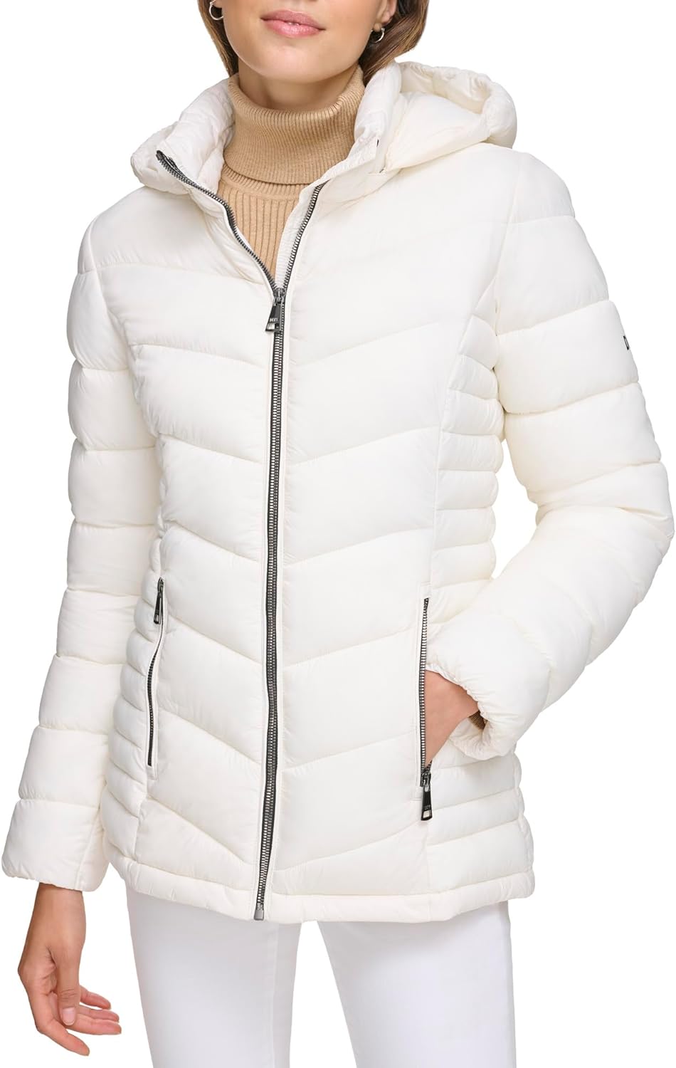 DKNY Womens Hooded Light-weight Puffer - Image 2