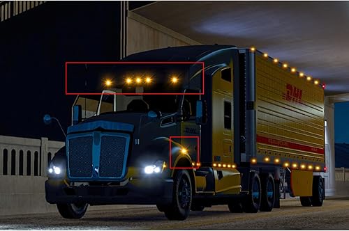 Miniatura 8 de Xotic Tech - Marcador de luz LED para techo de cabina de techo de cabina, compatible con Kenworth T680 2015-2017, T880 2015 (lente ámbar