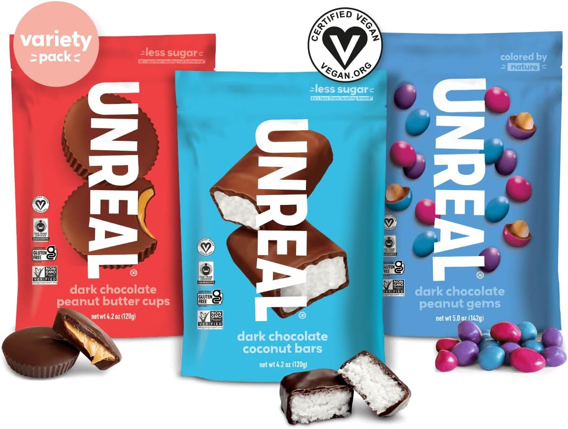 Assorted Flavor Variety Pack, Less Sugar, Fair Trade, Non-GMO Ingredients with no Corn Syrup or Sugar Alcohols, No Soy (3 Bag Variety)