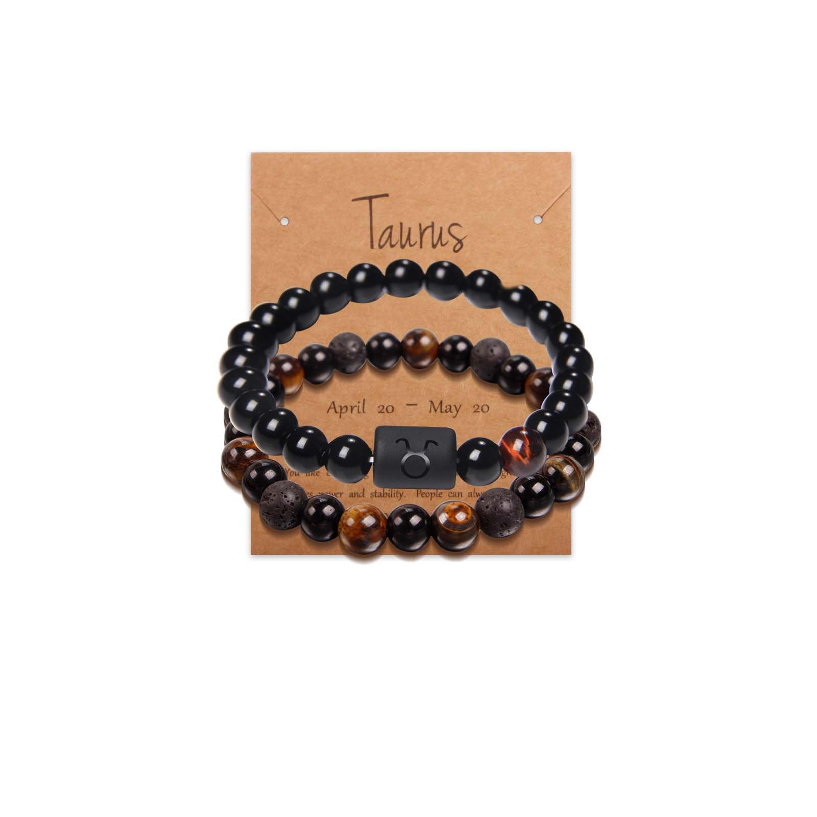 Zodiac Beaded Bracelets for Men 2Pcs 8MM Handmade Tiger Eye Natural Bracelets for Women Black Stone Spiritual Healing Bracelet Crystal Sign Horoscope Jewelry Gifts for Niece Zodiac Sign