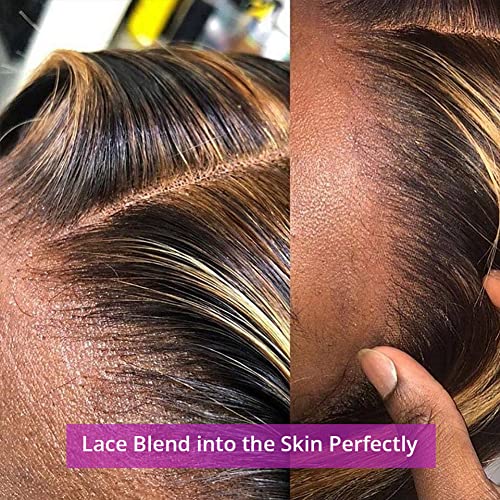Highlight Lace Front Wig Human Hair Transparent 13x4 Lace Frontal Wigs Body Wave Colored Ombre P4/27 Glueless Wig for Black Women 200% Density Pre Plucked 24 Inch - Image 4