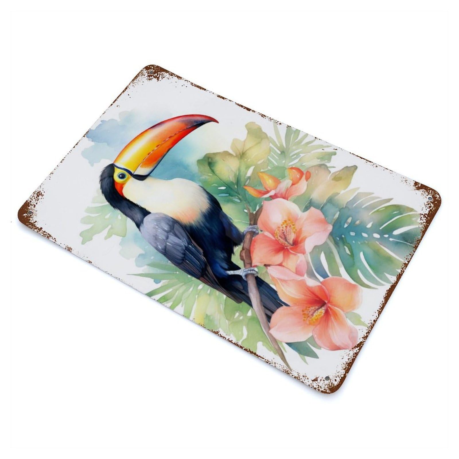 Toucan Bird Watercolor Retro Metal Sign 11.8"x7.9", Farmhouse Wall Decor for Cafe, Home Bar And Lounge Decor