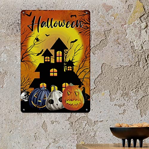 Plaque en métal citrouille effrayante Halloween murale