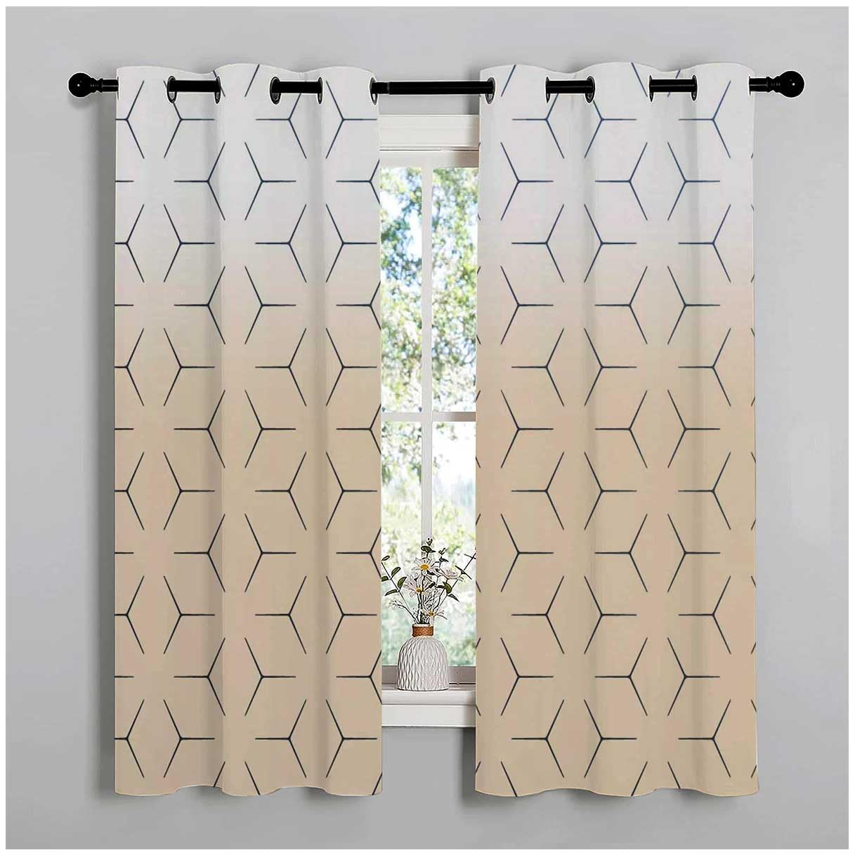 Tende Oscuranti Marocchine Con Motivi Geometrici, 2 Pannelli Con Occhielli, Beige Diamante, 132x160 Cm - 2