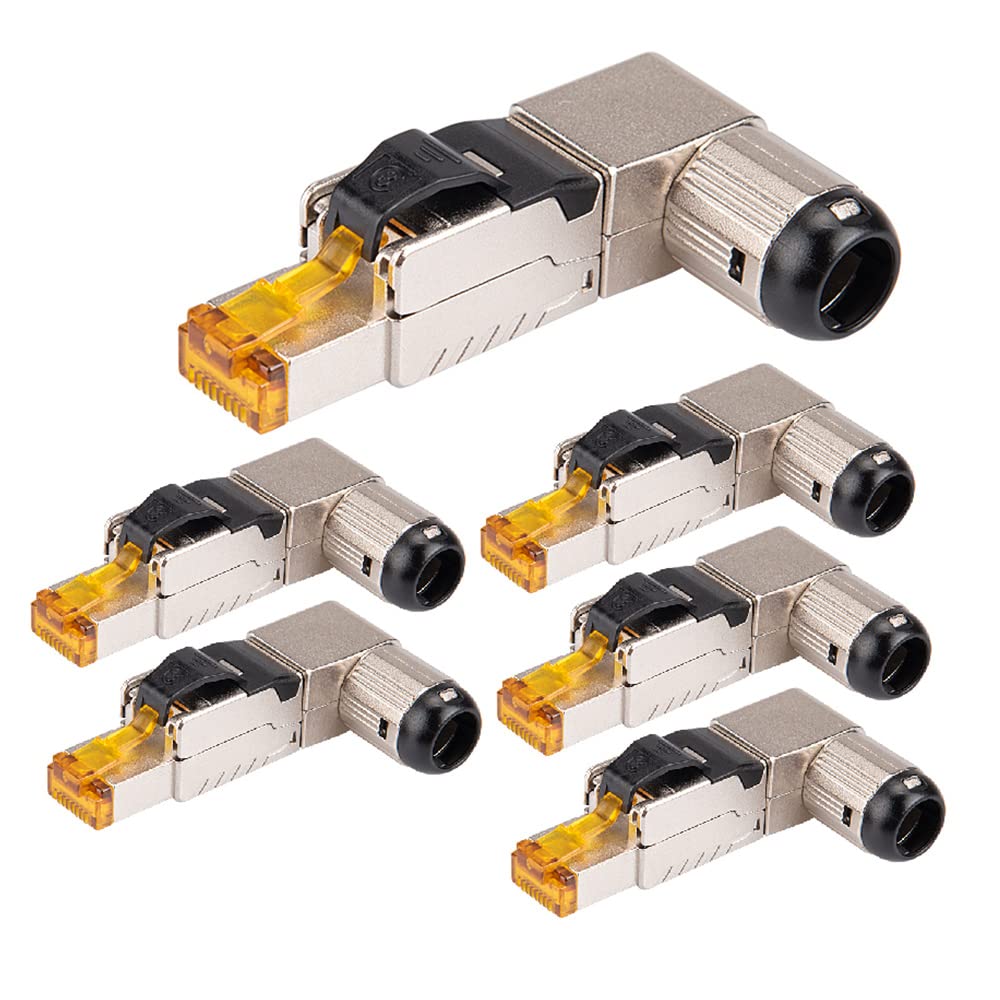 Bpqiang 6Pcs Rj45 Full Shielded Zinc-Alloy Field Plug 90 Degree Angled Cat8 Stp Termination Connector Toolless Type