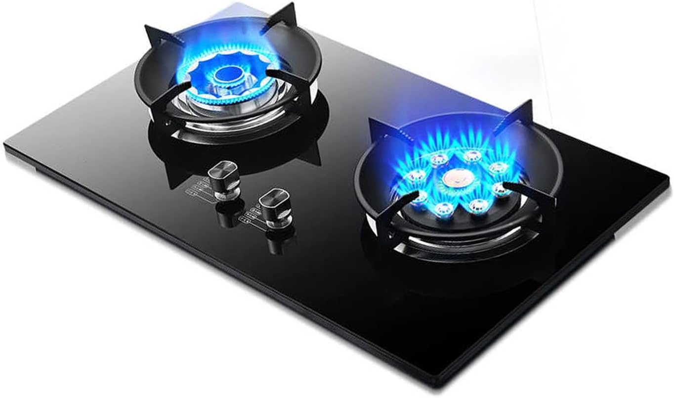 Double Burner Gas Stove,7.2KW 9-cavity High-Power Cooker,Tempered Glass Auto-Ignition,with Flame Failure Protection,for Indoor Outdoor Use(LPG)