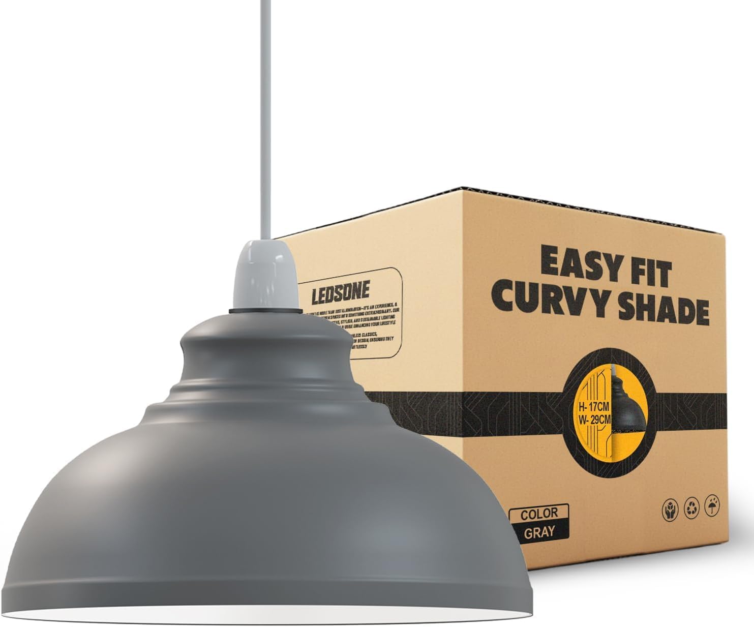 Vintage Retro Pendant Shade Metal Lampshade Bulb Guard Curvy Hanging Ceiling Pendant Light Holder Decorative Lamp Shade Bedroom Kitchen Modern Light Style (Grey)