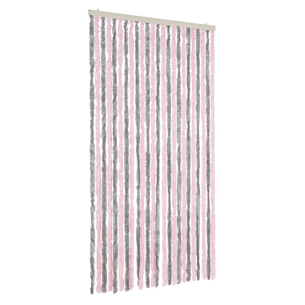vidaXL Chenille Fly Curtain 100x200cm - Barrier, Doorway Blind, Privacy Screen, Soft Strands, Washable - Silver Grey/Pink