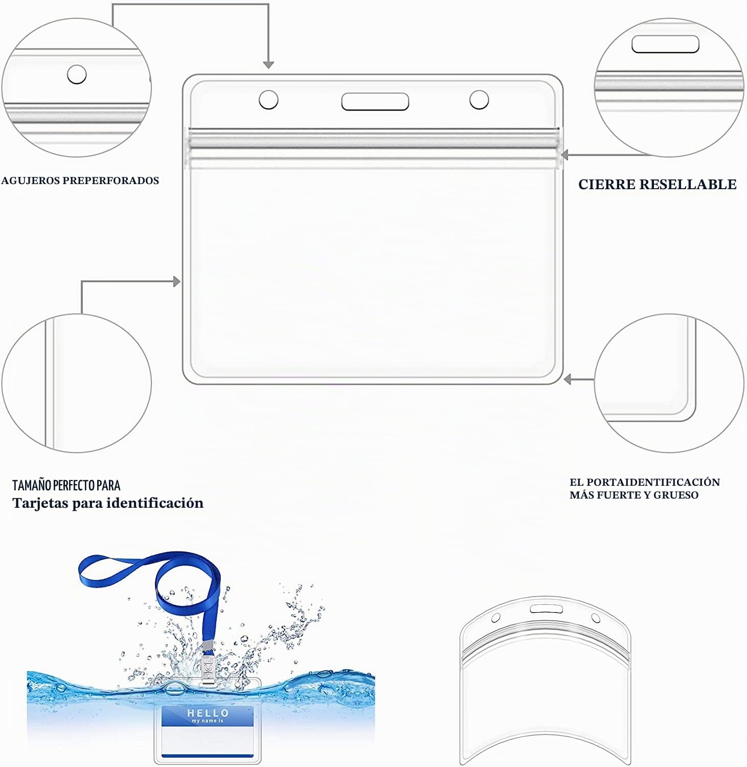 Gimars 50 Fundas de Tarjeta de Identificación PVC Transparente 10x8cm con Clip Metálico y Cordones de Cuello de 45cm, Portatarjetas Horizontal Impermeable, Ideal para Eventos, Empresas y Acceso-Azul