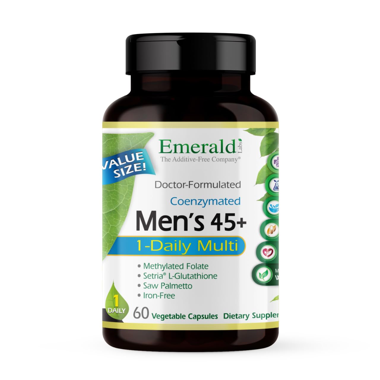 EMERALD LABSEMERALD LABS Men's 45+ 1-Daily Multi - Made with Saw Palmetto, Lycopene & More for Heart, Bone & Immune Support* - Gluten-Free - 60 Vegetable Capsules
