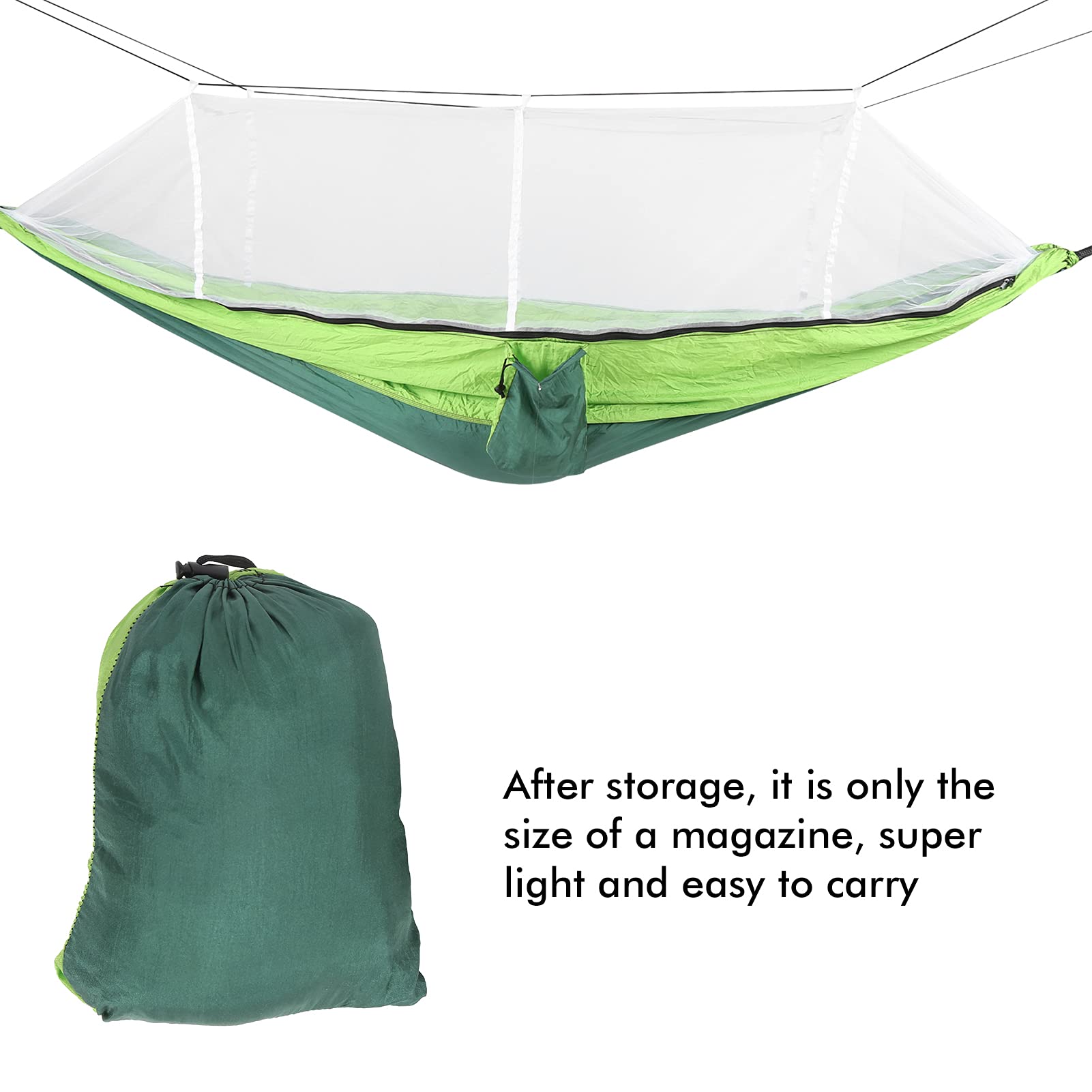 KANASI Amaca da campeggio con zanzariera, portatile, leggera, in tessuto di nylon paracadute, ideale per escursioni, campeggio e relax in giardino. (Dark green fruit pattern with green and white mesh)