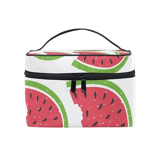 Bolsa de cosméticos portátil retro con estampado de sandía, bolsa de maquillaje, estuche de maquillaje, estuche organizador de tren, bolsa de aseo
