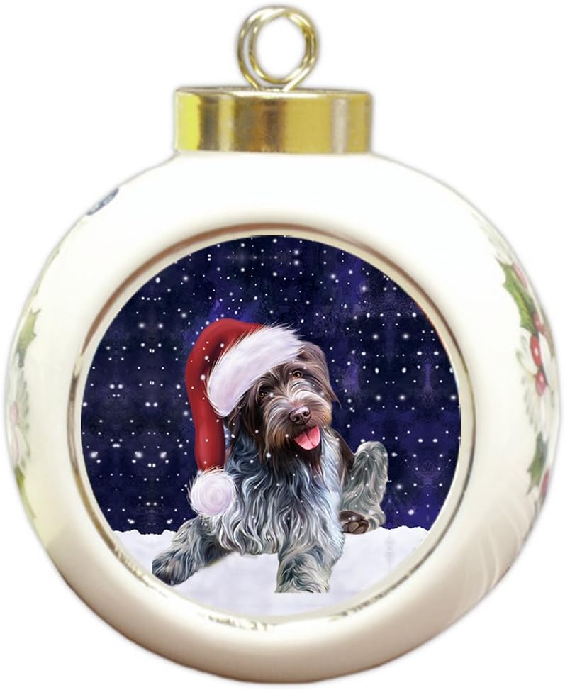 Let it Snow Wirehaired Pointing Griffon Dog Round Ball Ornament - Pet Decorative Hanging Ornaments for Christmas X-mas Tree Decorations - 3" Round Ceramic Christmas Ornament D251