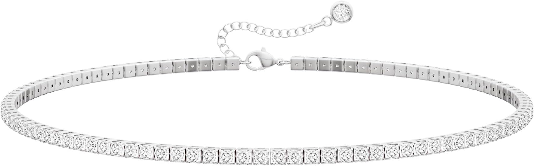 Tewiky Tennis Necklace 14K Gold Plated/Silver Sparking Rhinestone Choker Necklaces Dainty Crystal Cubic Zirconia Bridal Wedding Jewelry for Women