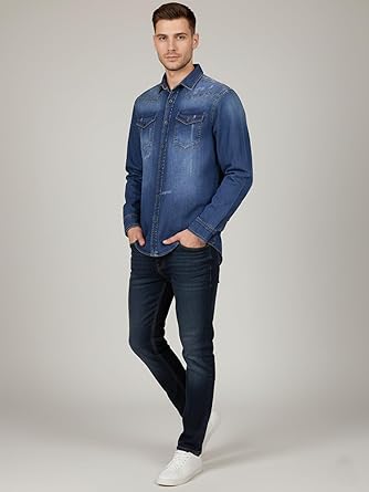 Vêtement Casual Homme Chemise Denim Homme ABUCIYO - Manches Longues Coton - Coupe Slim - Style Décontracté Style Western Jeans