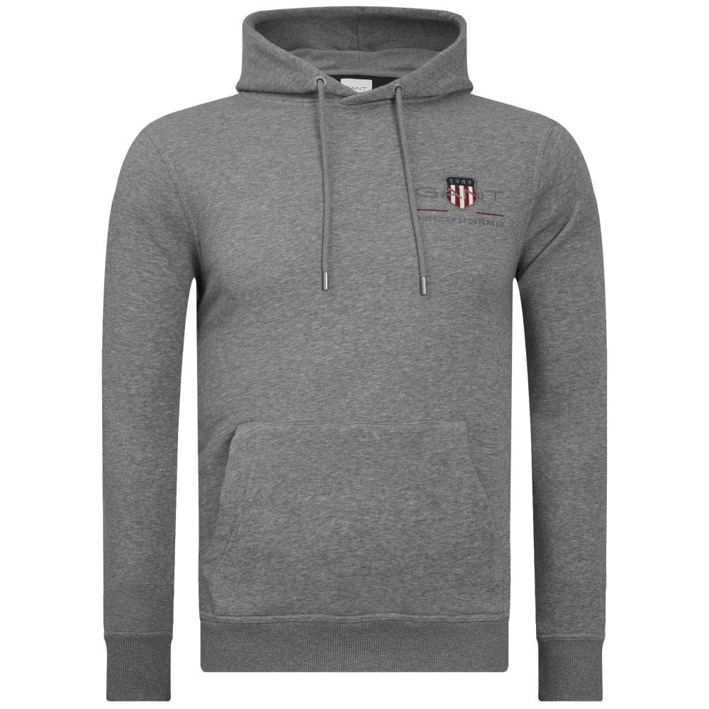 Gant Men's Grey Melange Reg Archive Shield Hoodie Hooded Sweatshirt Xxl