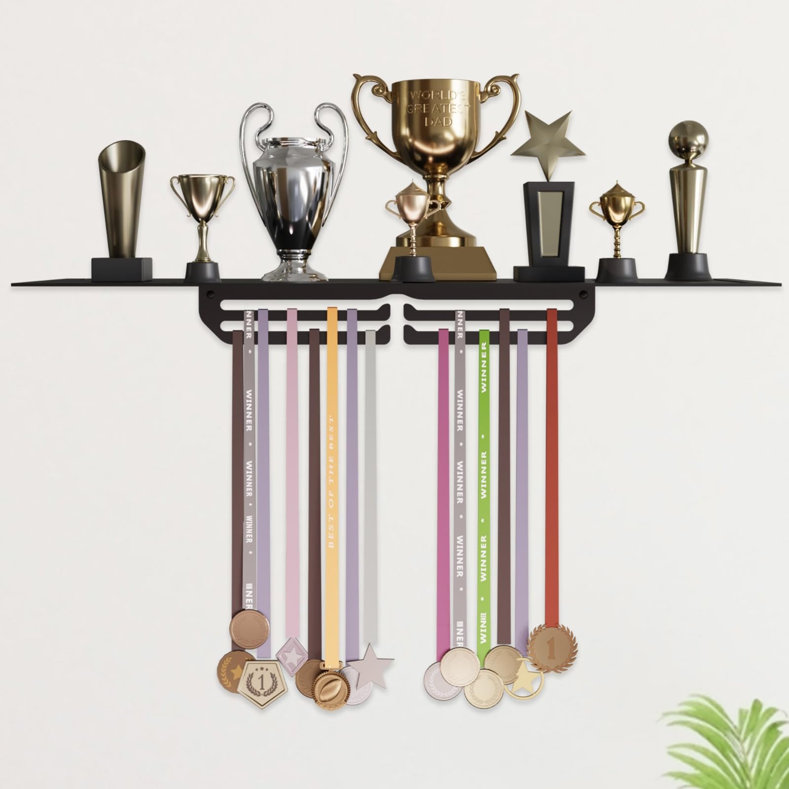 Large Metal Trophy Stand with Medal Holder for Wall - Holds Up to 15 Trophies and 30 Medals - Glossy Black Finish - Metal Display for Sports Achievements - Perfect for Homes, Schools, and Sports Clubs (B0DFWPJP9H) Amazon Price History, Amazon Price Tracker
