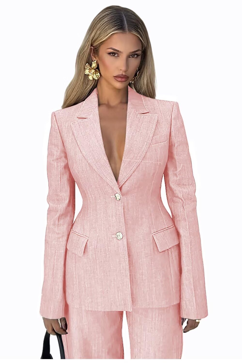 Denim Suits for Women 2 Piece Dressy Casual Womens Suit Business V Neck 2 Button Womens Suits