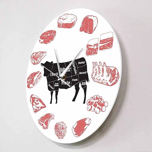 Miniatura 3 de The Geeky Days Angus Beef Chart - Reloj de pared minimalista con diseño de carne, casa de carne, cocina de granja, arte de pared, silencioso, reloj
