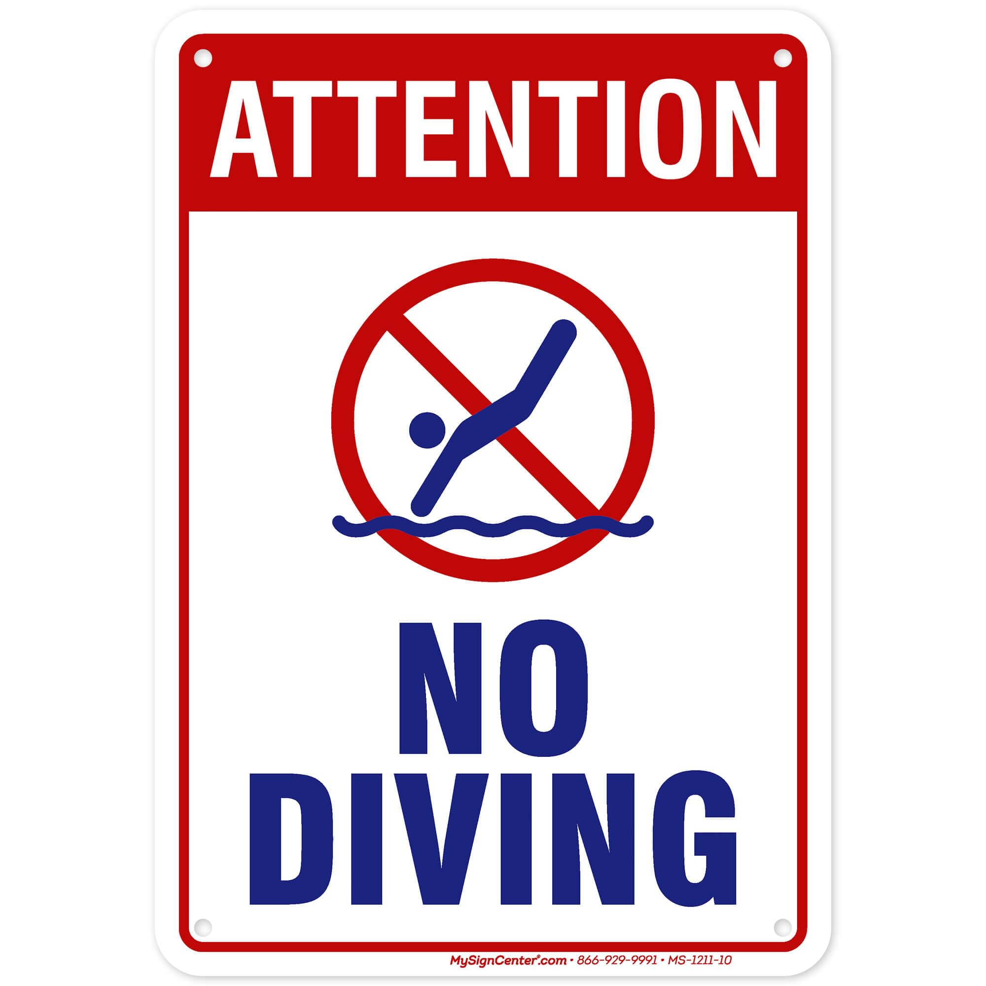 Attention No Diving Sign, 7x10 Inches, 55 mil thick HDPE (high density polyethylene), Made in USA by My Sign Center
