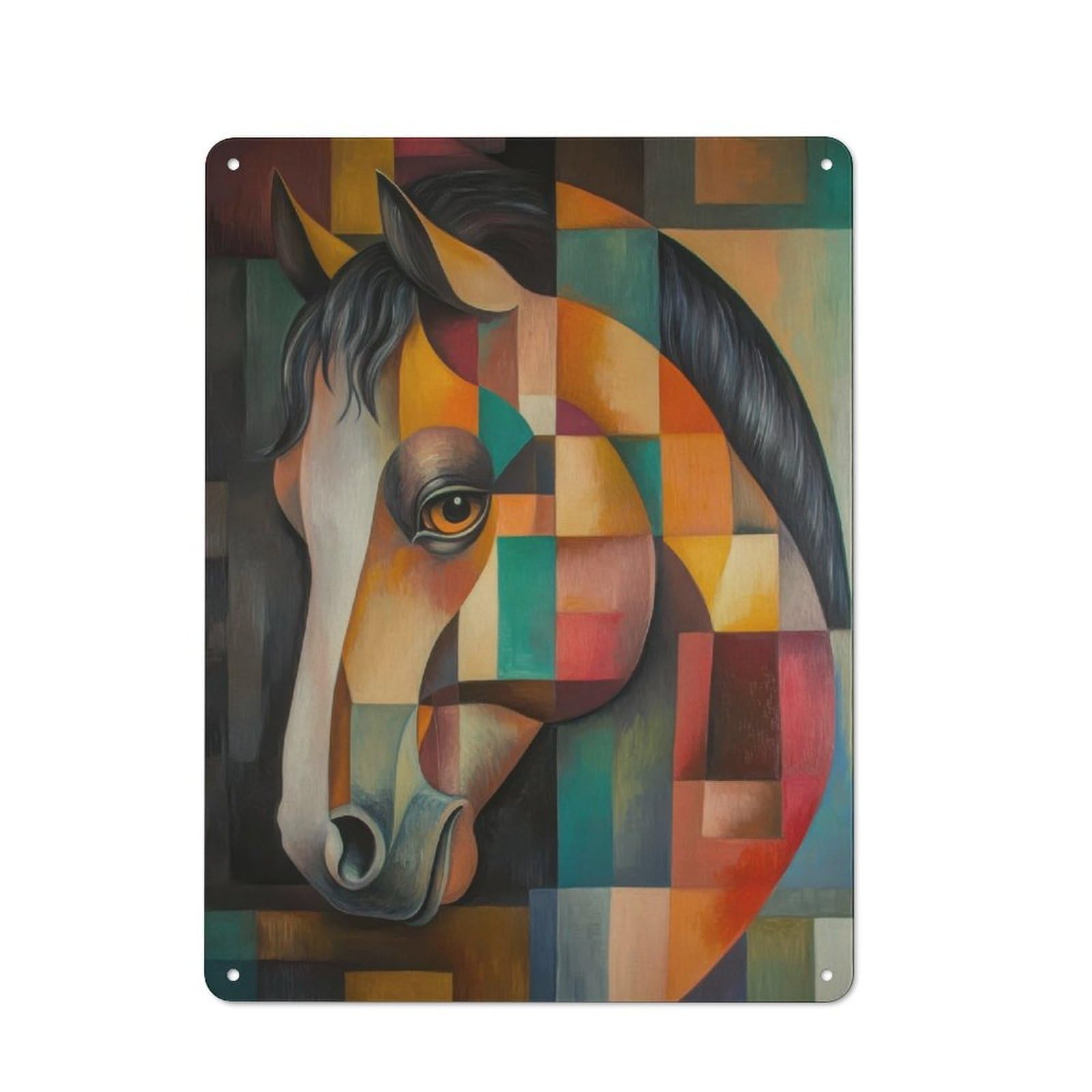 Vintage Metal Plaque 40x30cm Featuring Horse Oil Painting for Home Bar Wall, A Metal Wall Feature for Home Bars And Entertaining Spaces