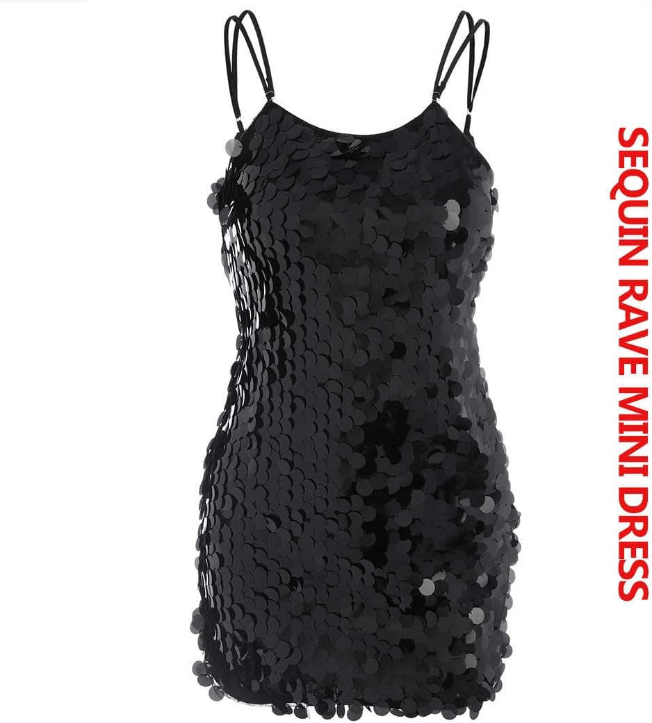 JEWEKY Sparkly Sequin Dress Black Sleeveless Bodycon Dresses New Year Party Nightclub Rave Costume Dress for Women - Image 3