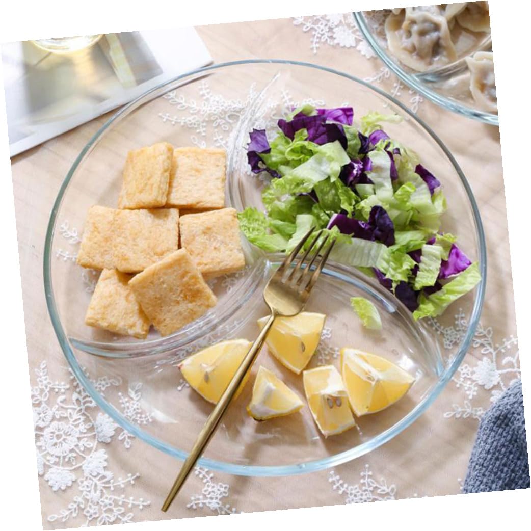 Ciieeo Assiette à Compartiments en Verre Trempé, 3 Sections, Assiette de Petit-déjeuner Pratique pour Hôtels et Restaurants
