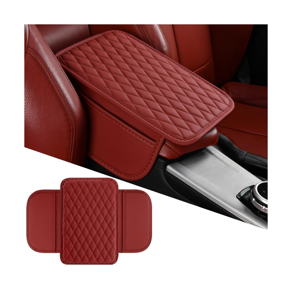 YZWD Armrest Box for Fi-at 500 500X 500L Tipo Punto Bravo Panda Stilo, Car Center Console Organizer Elegant Car Storage Leather Non-Slip Storage Box,Red