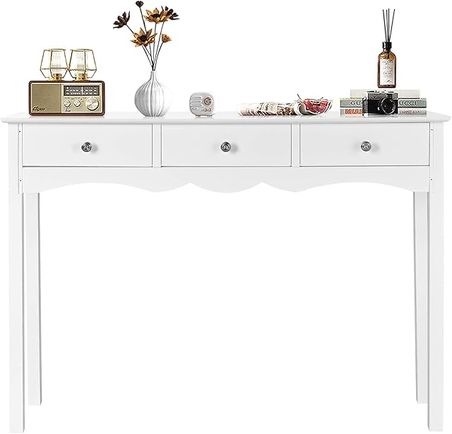 Multigot Console Table, Modern Accent Display Table with 3 Drawers, Wooden Sofa Side Table for Hallway, Living Room and Bedroom (White)
