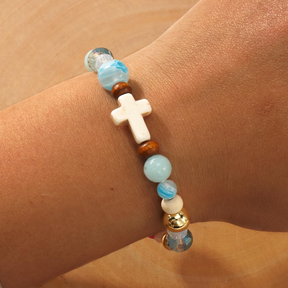Colorful Crystal Beaded Cross Bracelets for Women Charm White Crosses Bracelet Fashion Jewelry Gifts - Image 2