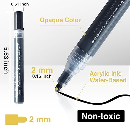 Miniatura 2 de AKARUED Marcadores de pintura acrílica negra paquete de 8 bolígrafos de pintura negra, marcadores de pintura negra acrílica para pintura de roca,
