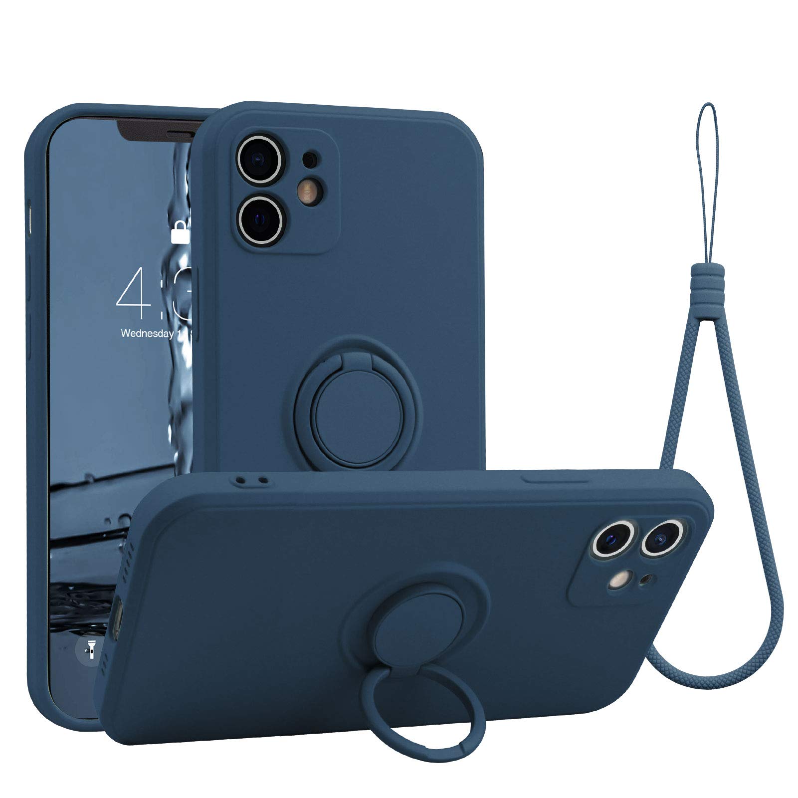 abitku Compatible with iPhone 12 Case, Silicone with 360°Ring Kickstand Holder (Support Magnetic Car Mount) Soft Silk Microfiber Cloth Designed for iPhone 12 6.1 inch 2020 (Blue)