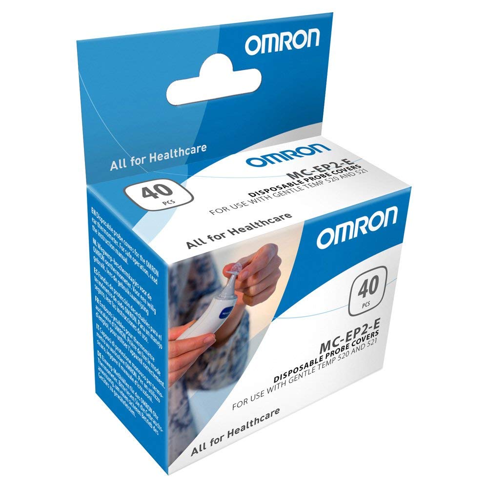 Omron Gentle Temp 520 – digitales Ohrthermometer + Einweg Messhüllen MC-EP2-E Gentle Temp, Packung mit 40 Stück