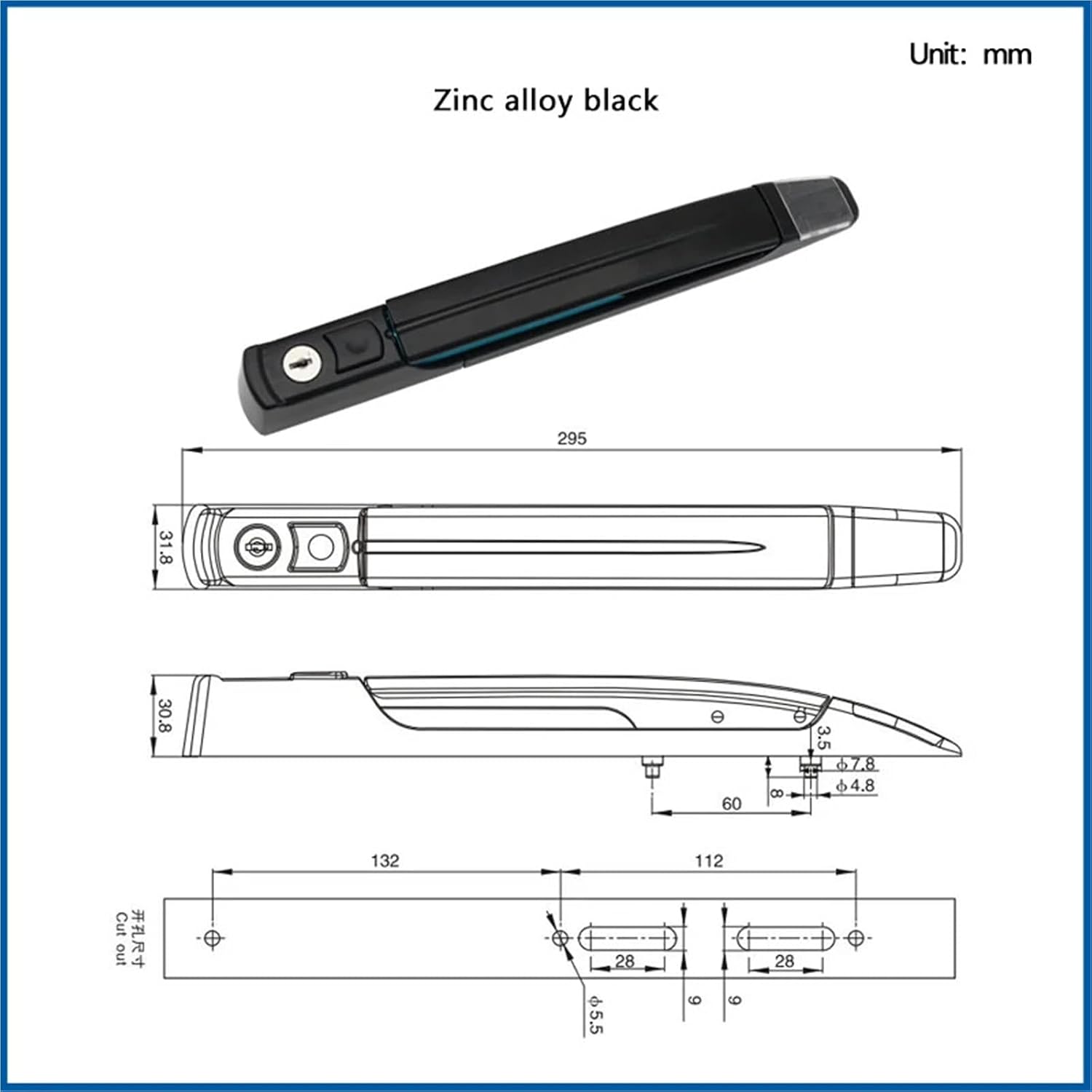 Lock Industrial Control Cabinet Rotating Handle Distribution Box Door Zinc Alloy 1Pcs(Black)