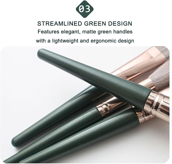 Makeup Brush Set, 14 Piece Premium Makeup Brushes Kit with Foundation Brush & PU Travel Case, Soft Vegan Makeup Brushes for All Skin Types in Elegant Green | Professional Cosmetics Brush Collection