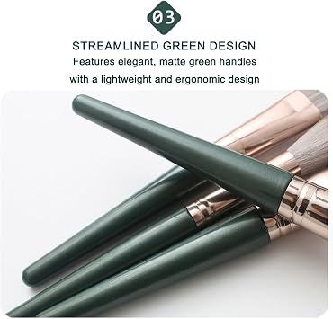 Makeup Brush Set, 14 Piece Premium Makeup Brushes Kit with Foundation Brush & PU Travel Case, Soft Vegan Makeup Brushes for All Skin Types in Elegant Green | Professional Cosmetics Brush Collection
