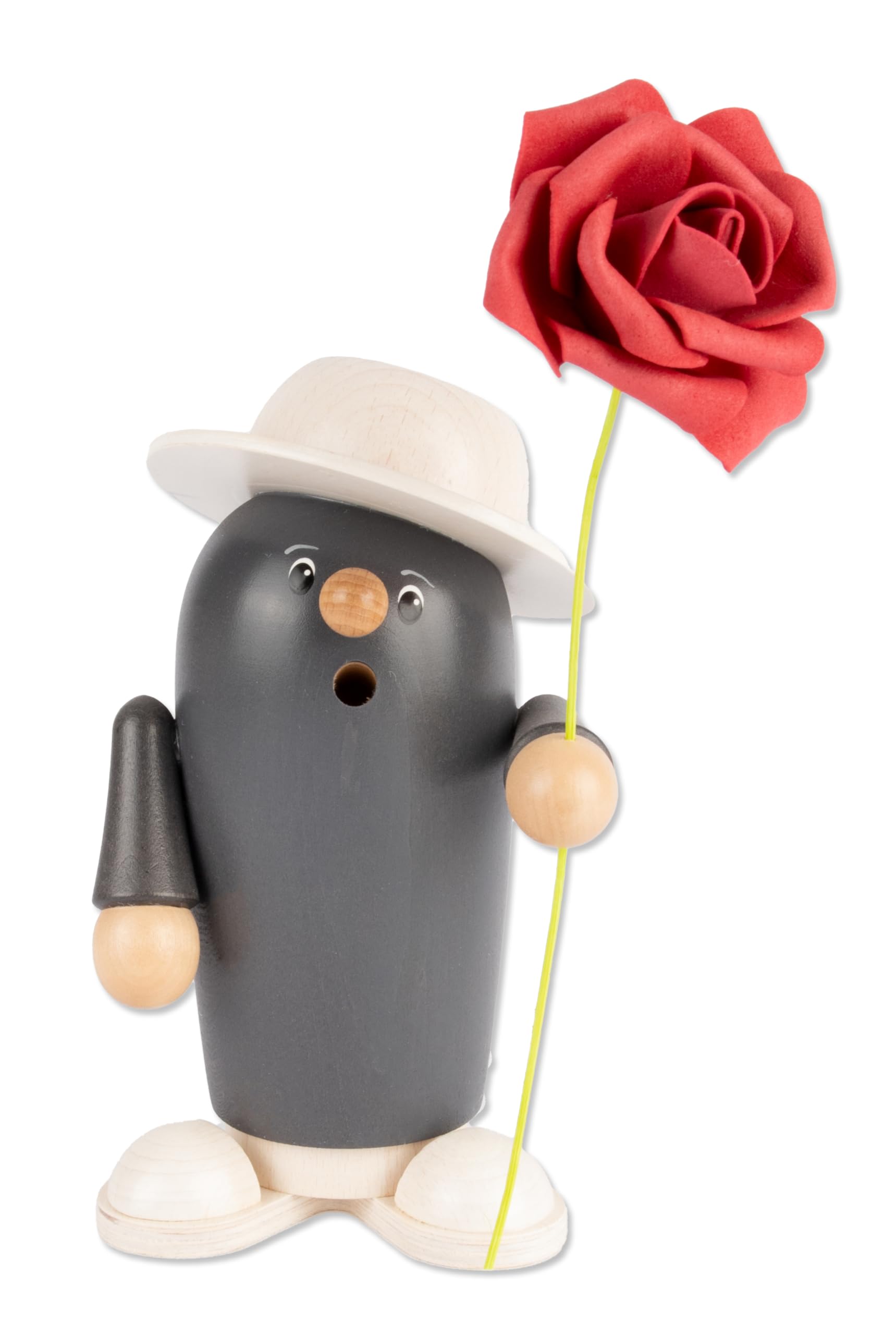 Holzwaren Egermann Räucherfigur Rudi aus Holz mit Rose - Maße: ca. 9 x 8 x 20 cm - Made in Germany