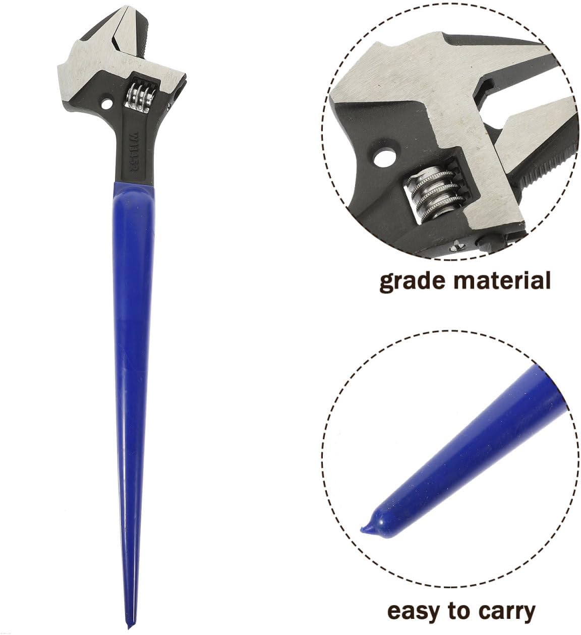 ULTECHNOVO 12-Inch Adjustable Spud Wrench with Pointed Tail, Heavy Duty Alloy Steel Construction Tool for Ironworkers & Pipefitters, Large Jaw Capacity Tapered Handle for Aligning and Fastening