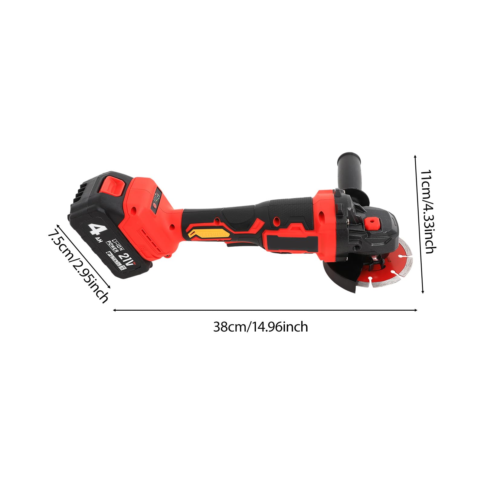 Smerigliatrice angolare a batteria, smerigliatrice con regolazione della velocità (3 marce), motore senza spazzole, diametro di taglio: 10 cm, protezione da surriscaldamento, 1500 W, 0-10000