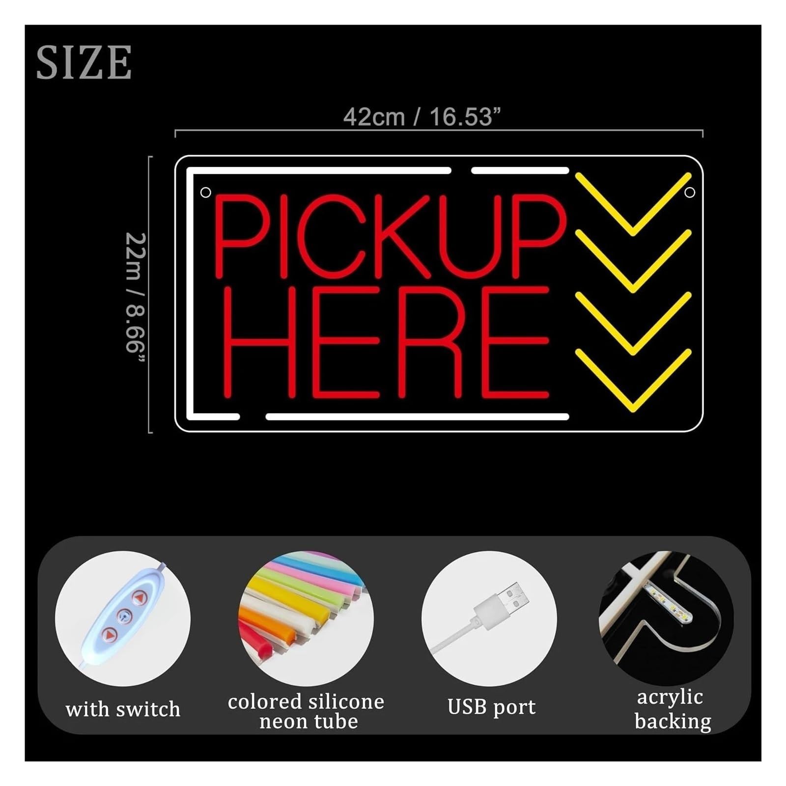 Wiszące neony artystyczne Pick Up Here Neonowe Światło LED Ściemnialne Do Baru, Klubu, Hotelu, Sklepu, Kawiarni, Biura, Dekoracji, Sztuki, Biznesu, Zasilania Przez USB, 42cmx22cm