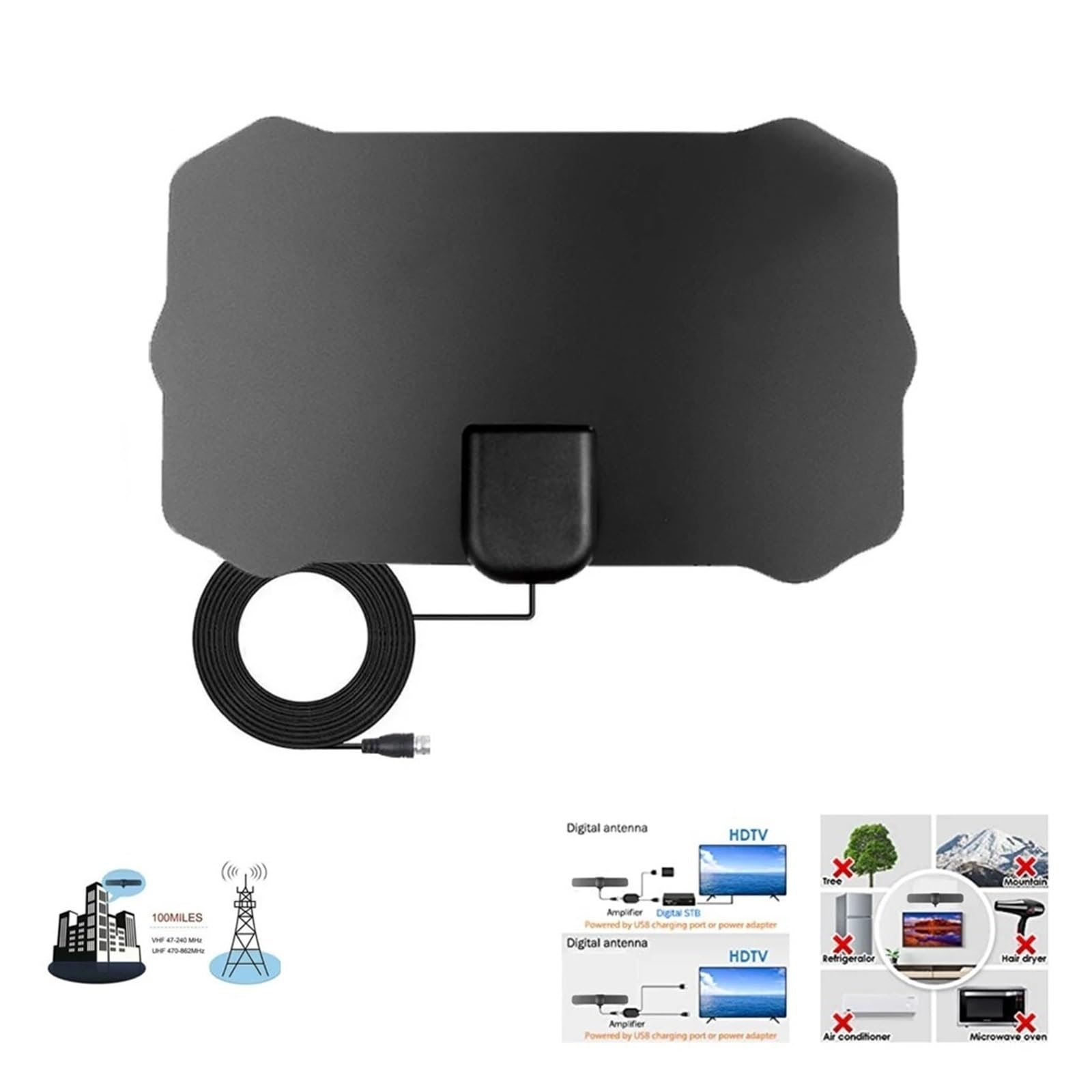 Antenna Digitale Con Segnale TV Da 200 Miglia, Cavo HD 1080P 4K, HDTV For Interni Amplificatore Di Copertura più ampia(Combo Package)