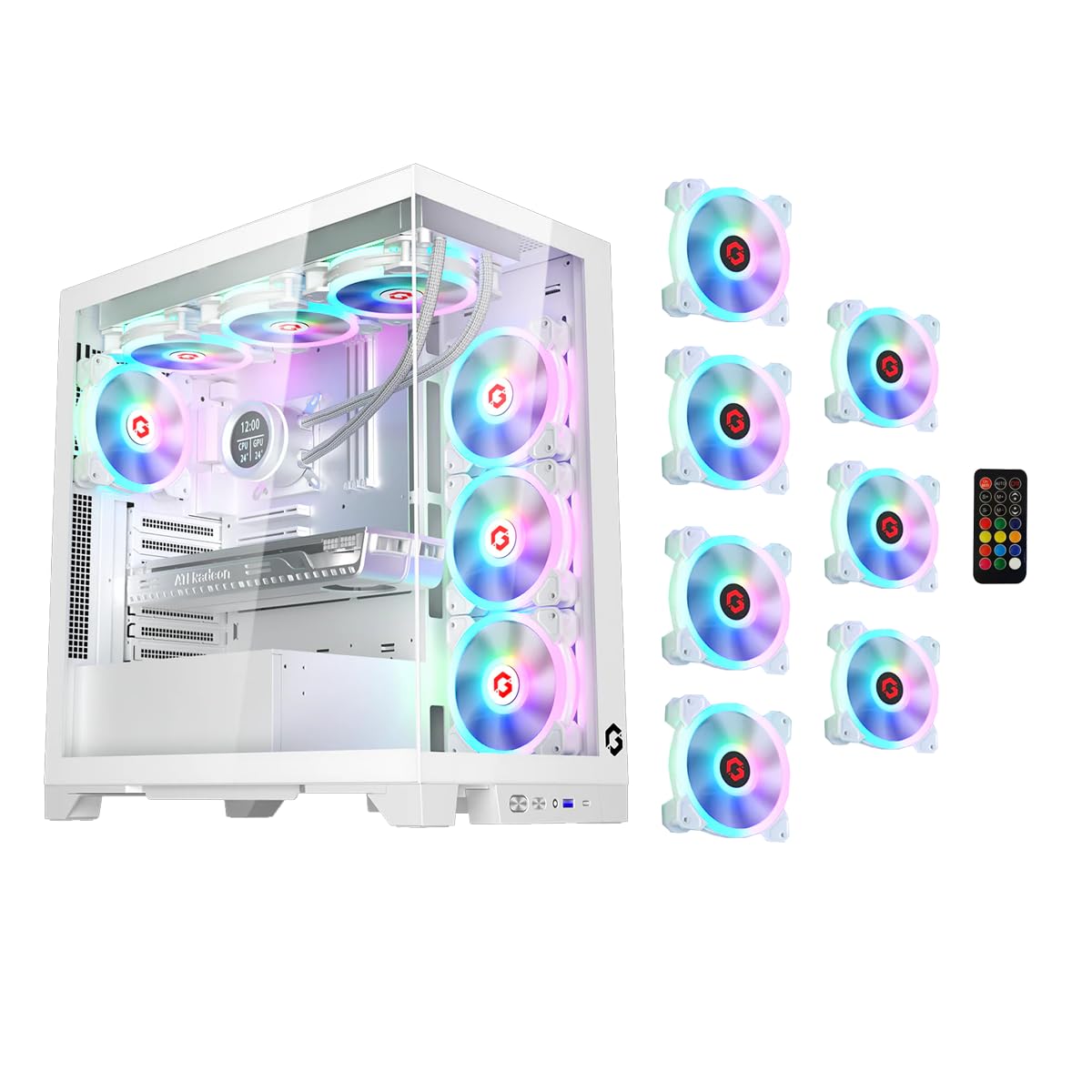 GAMEON Emperor Arctic IV Series Mid Tower PC Gaming Case, 120mm ARGB+PWM Lighting, Tempered Glass, Pre-installed Cooling RGB Fans Computer case, Dust Filters, Wide Motherboard Compatibility, White
