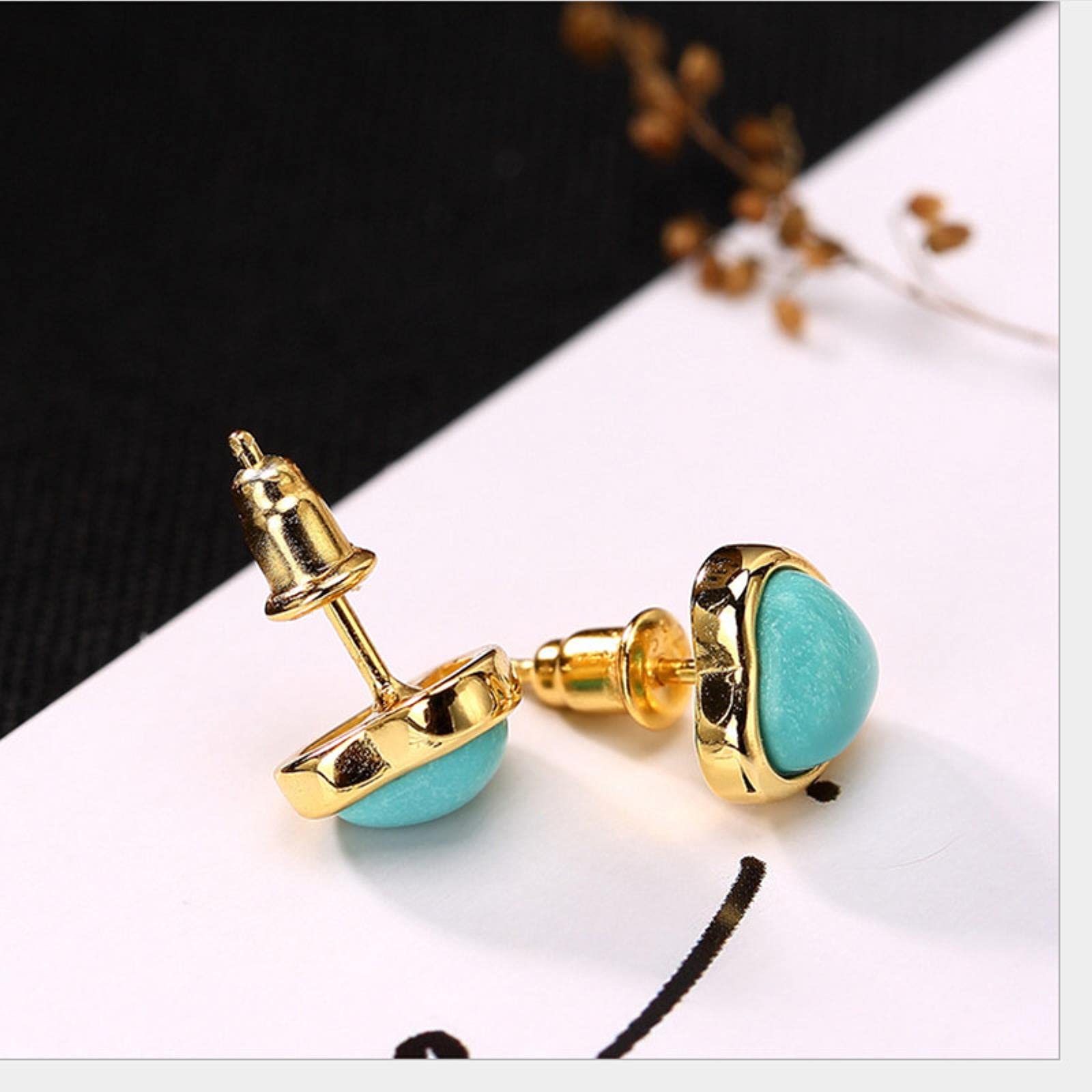 SALAN Pendientes De Botón En Forma De Corazón Hechos A Mano De Turquesa Natural De Plata De Ley 925 para Mujer Joyería De Amor Fina Étnica